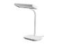 Witte LED-bureaulamp met flexibele arm en rechthoekige voet.