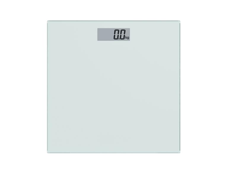 Digitale glazen badkamerweegschaal met LCD-scherm dat 0,0 kg aangeeft