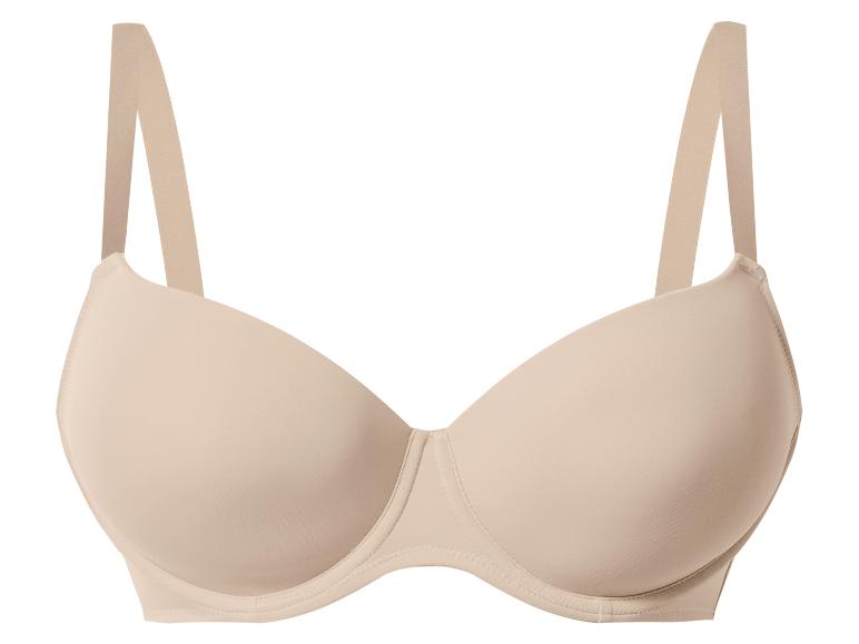 Naadloze beige gewatteerde beha met verstelbare bandjes.