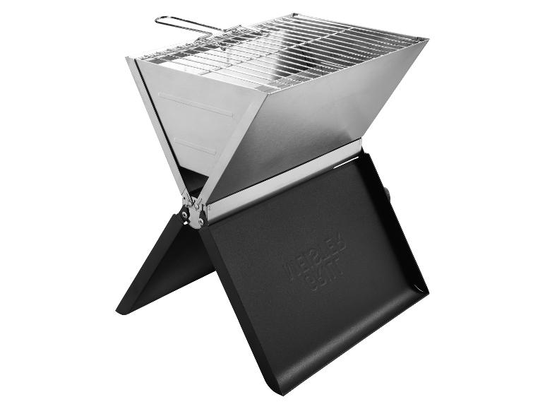 Draagbare opvouwbare houtskoolbarbecue van roestvrij staal met zwarte basis