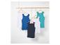 Kinder tanktops in wit, blauw en turquoise.