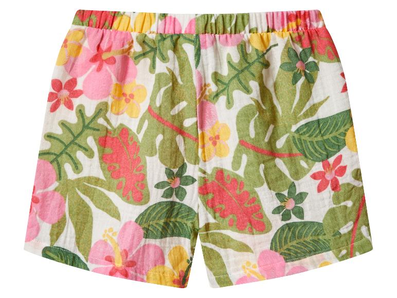 Kinderbroekje met elastische taille en tropisch blad- en bloemenpatroon