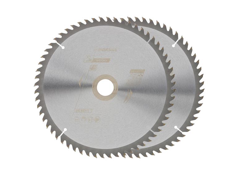 Twee cirkelzaagbladen voor hout met 60 tanden en 3,2 mm dikte.