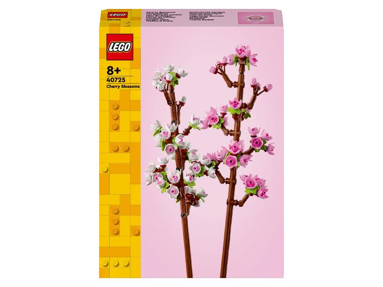 LEGO Cherry Blossoms set met roze en witte bloemen op bruine takken.