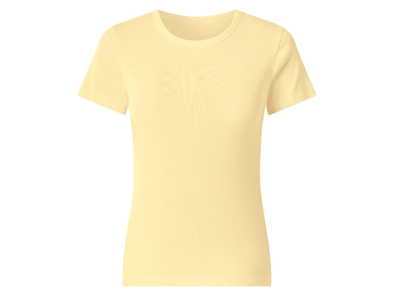 Dames lichtgeel geribbeld T-shirt met korte mouwen