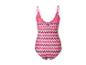 Dames badpak met roze en paars zigzagpatroon.