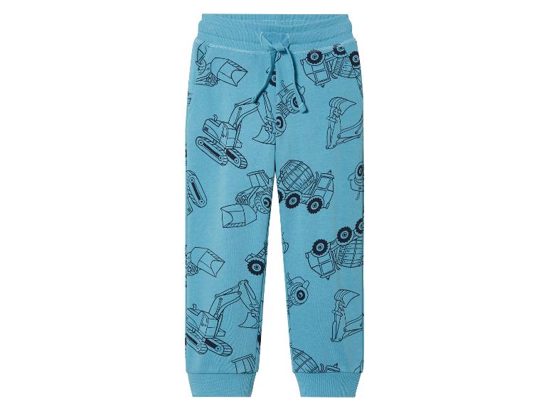 Blauwe joggingbroek met een print van graafmachines