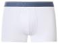Witte herenboxershort met blauwe tailleband en grijze strepen.