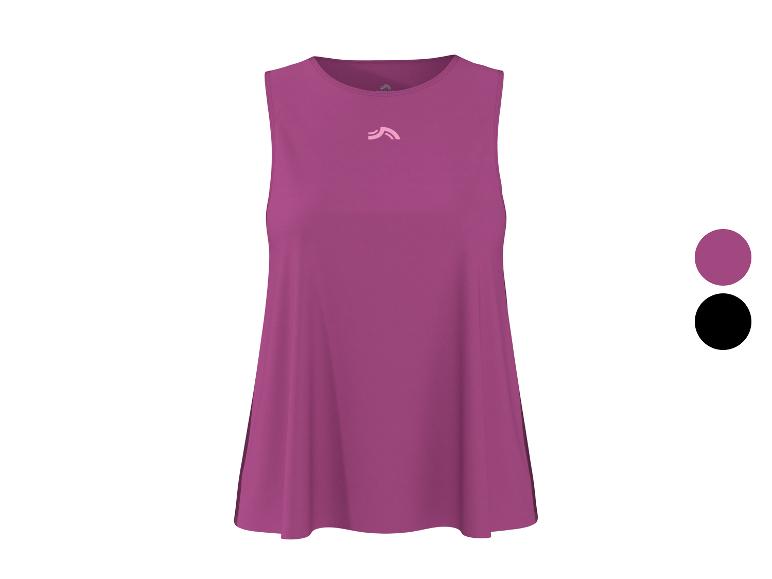 Fuchsia dames mouwloze top met logo op de borst, met fuchsia en zwarte kleuropties.