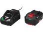 Zwarte acculader en 4.0Ah accu met rode en groene details.