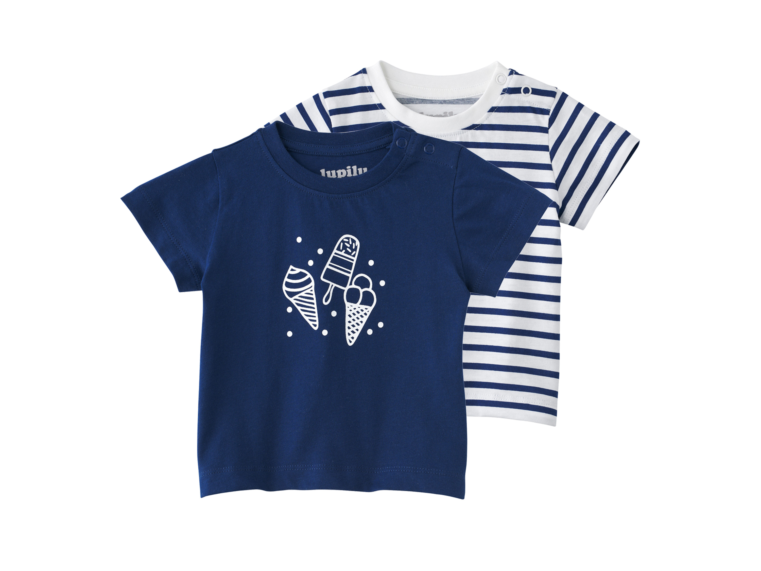 LUPILU Set van 2 baby T-shirts (strepen/blauw, 74/80)