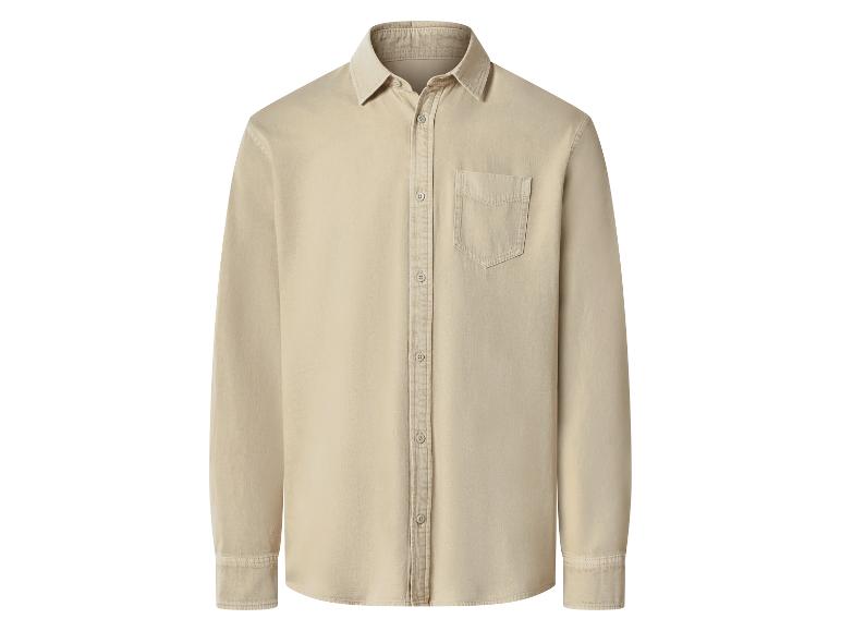 Beige herenoverhemd met lange mouwen en borstzak