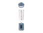 Draagbare blender met beker, deksel en basis, met 'MAX FILL' en 'MIN LIQUID' markeringen.