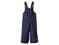 Donkerblauwe kinder skibroek met verstelbare bretels en elastische taille.