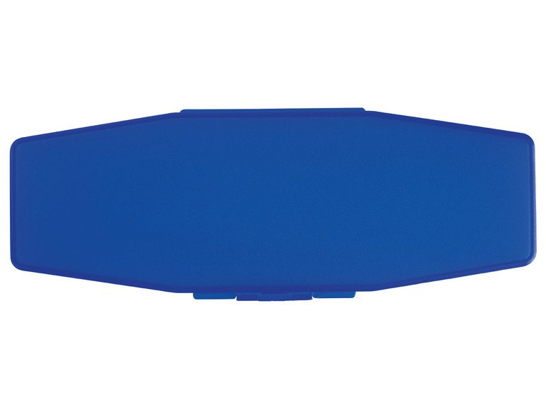 Blauwe doos voor het bewaren van contactlenzen.