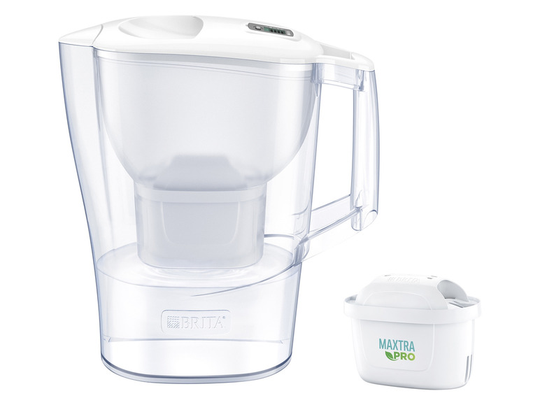 Een Brita waterfilterkan met een Maxra Pro filtercartridge.