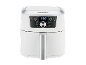 Witte heteluchtfriteuse met digitaal display van 200°C en diverse functies.