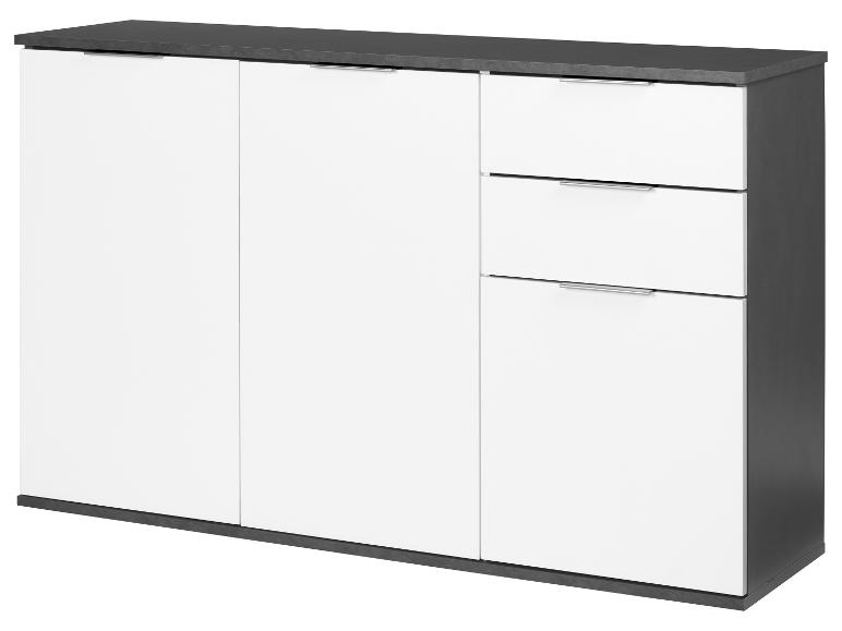 Modern wit en grijs meubel: twee deuren, twee laden.