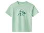 Groen T-shirt met korte mouwen met een groene triceratops-dinosaurus en de tekst 'ROAR'.