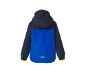 Kinderjas in marineblauw en blauw met capuchon en reflecterende details.