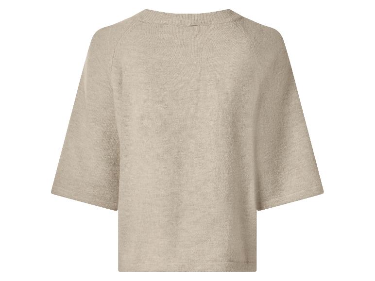 Beige gebreide trui met korte mouwen, achteraanzicht