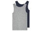 Twee tanktops, één grijs en één donkerblauw.