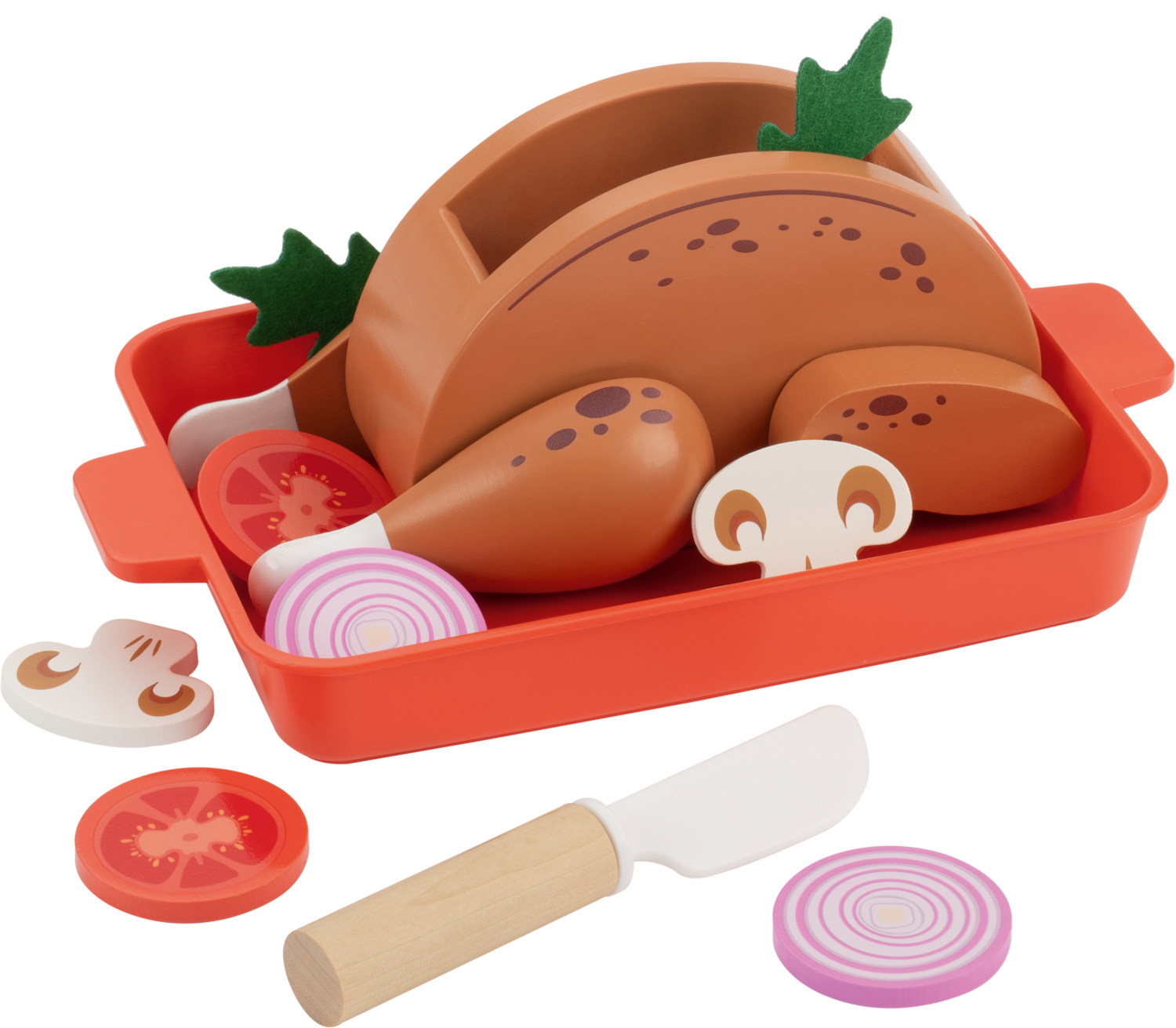 LUPILU Houten eetset, speelgoed eten (Geroosterde kip)
