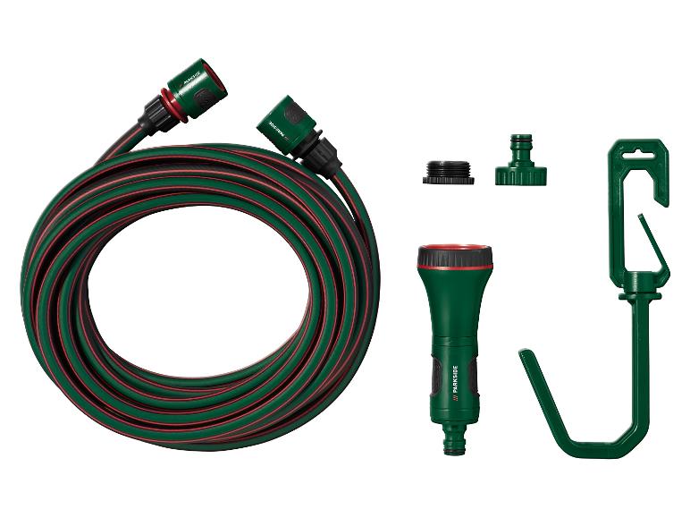 Parkside tuinslang, koppelingen en opbergrek.