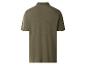 Achteraanzicht van een effen olijfgroen herenpoloshirt met korte mouwen en kraag.