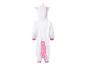 Witte eenhoorn onesie met roze staart en manchetten, achteraanzicht