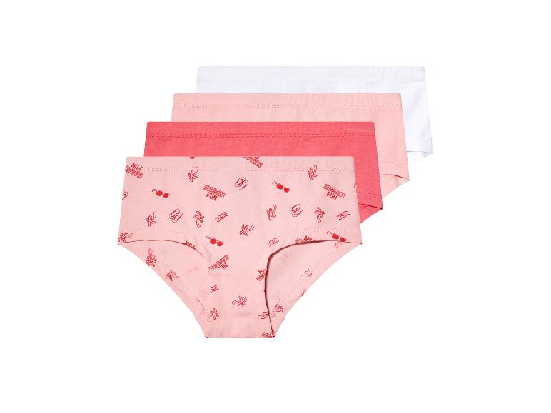 Drie slips, zomerprint, roze, wit en rood.