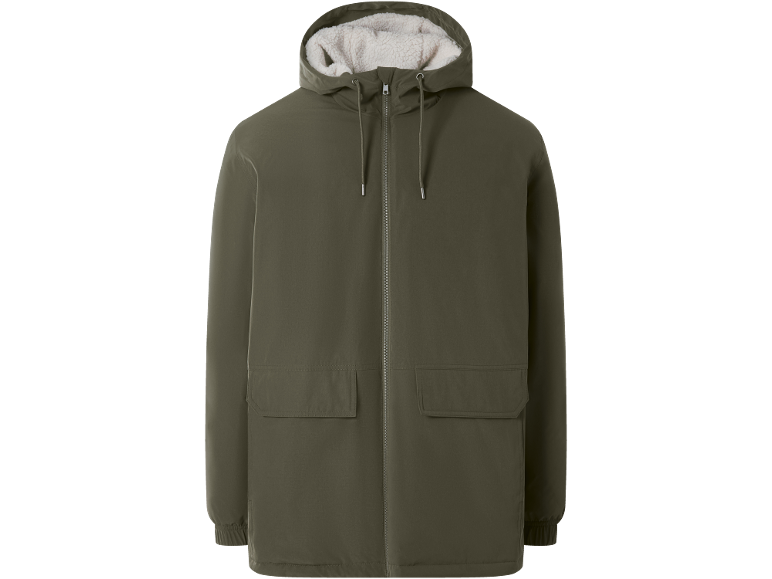 Groene herenparka met capuchon en pluizige voering