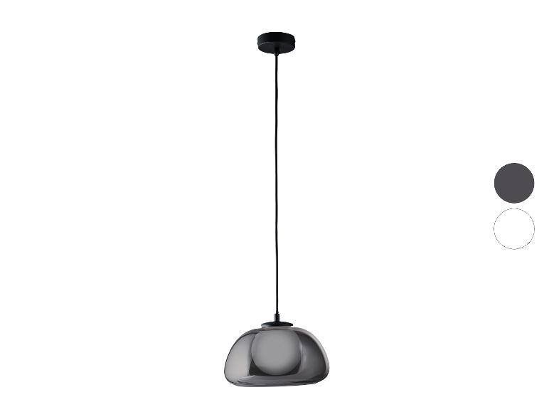 Moderne hanglamp met rookglas kap.