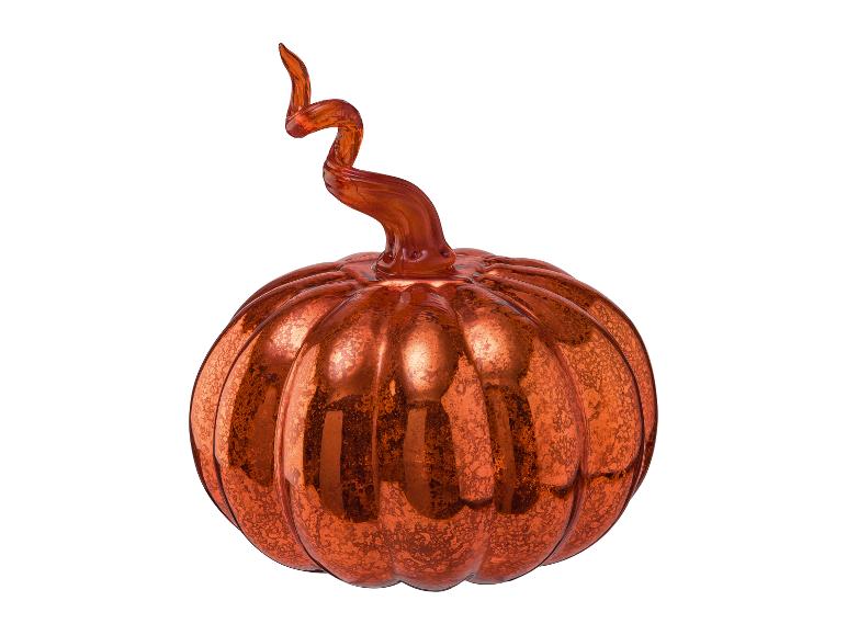 Oranje glazen pompoen met een gedraaide steel, ideaal voor herfstdecoratie.