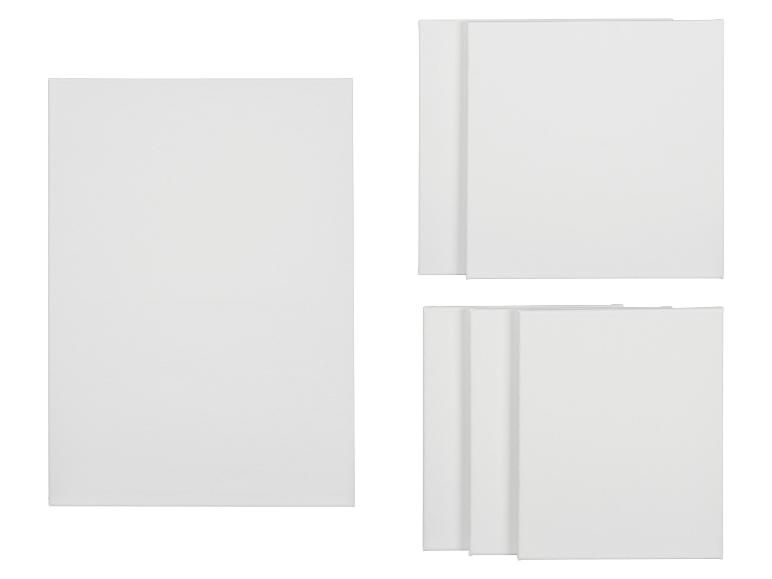 Witte schildersdoeken, één individueel doek en twee sets gestapelde doeken