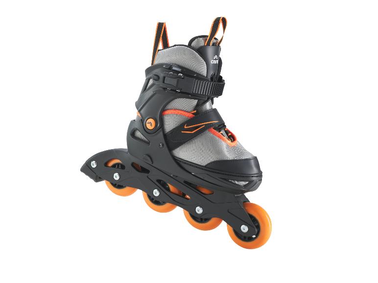 Zwart-oranje Crivit inline skates met oranje wielen.