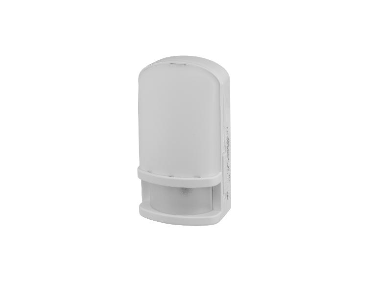 Witte LED-lamp met bewegingssensor en kleurveranderingsopties.