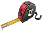 Een meetlint met een rode behuizing en een gele meetband.