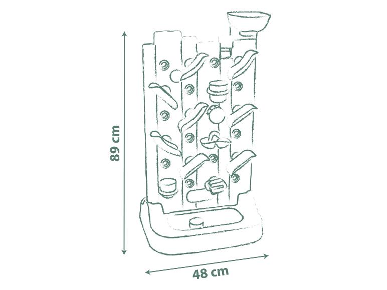 Houten knikkerbaan, toren van 89 x 48 cm.
