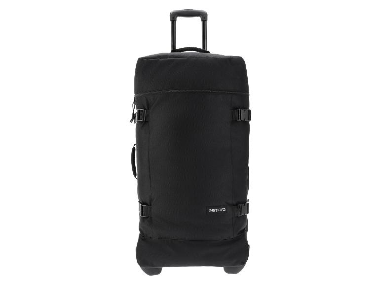 Zwarte esmara rolkoffer met telescopisch handvat en wielen, ideaal voor reizen.