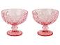Twee roze glazen dessertschaaltjes, vintage stijl.