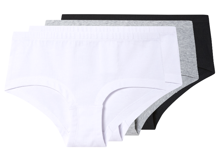 Drie katoenen slips: wit, grijs en zwart.