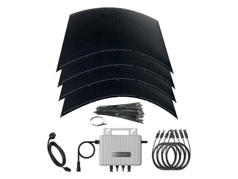 VALE GMBH balkon-zonnepaneelsysteem met flexibele panelen en micro-omvormer.