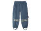 Waterdichte kinderbroek, blauwgrijs met reflecterende strepen.