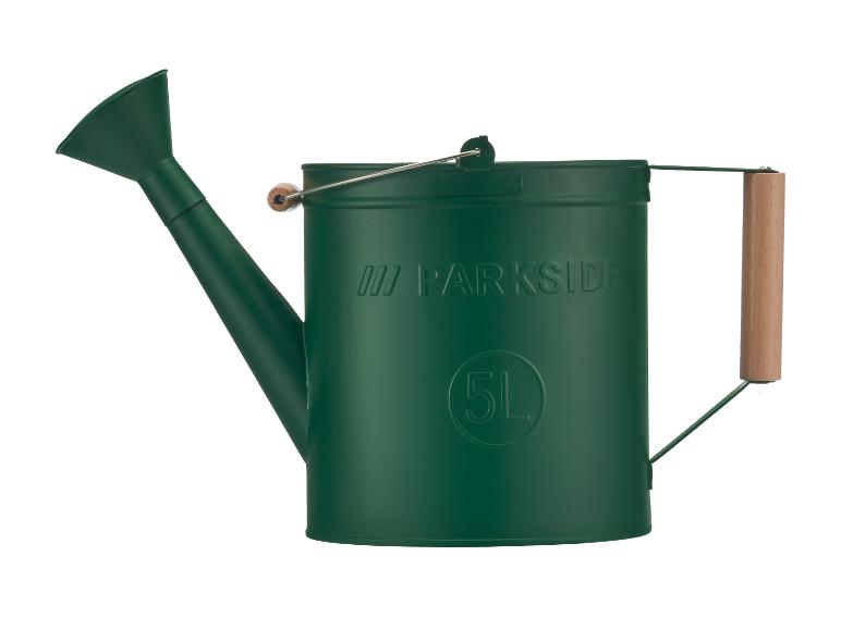 Groene Parkside gieter van 5L, metaal, houten handvat.