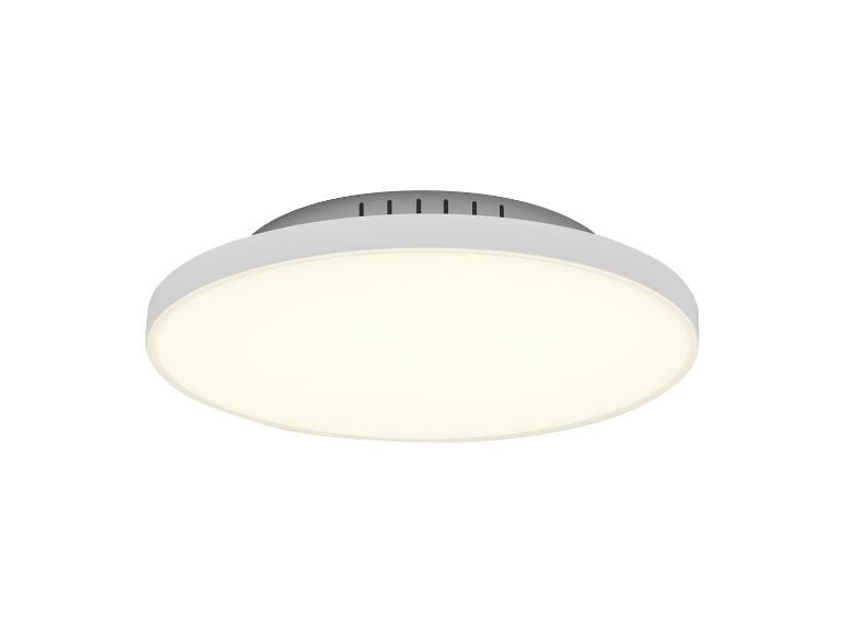 Witte, ronde plafondlamp met matte diffuser.