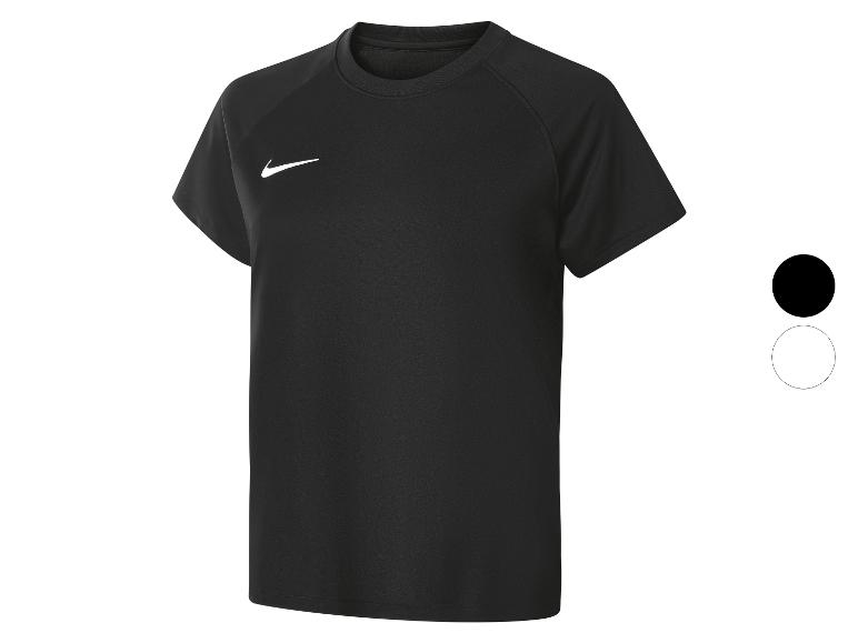 Zwart sport-T-shirt met korte mouwen en een wit logo op de borst.