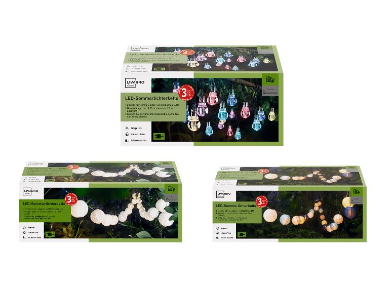 LIVARNO home LED-zomerverlichting: 3 varianten van lichtslingers met lampen of lantaarns.