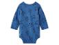 Blauwe baby romper met lange mouwen en honden op skateboards patroon