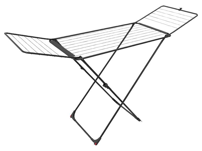 Zwart wasrek met uitklapbare vleugels op een witte achtergrond.